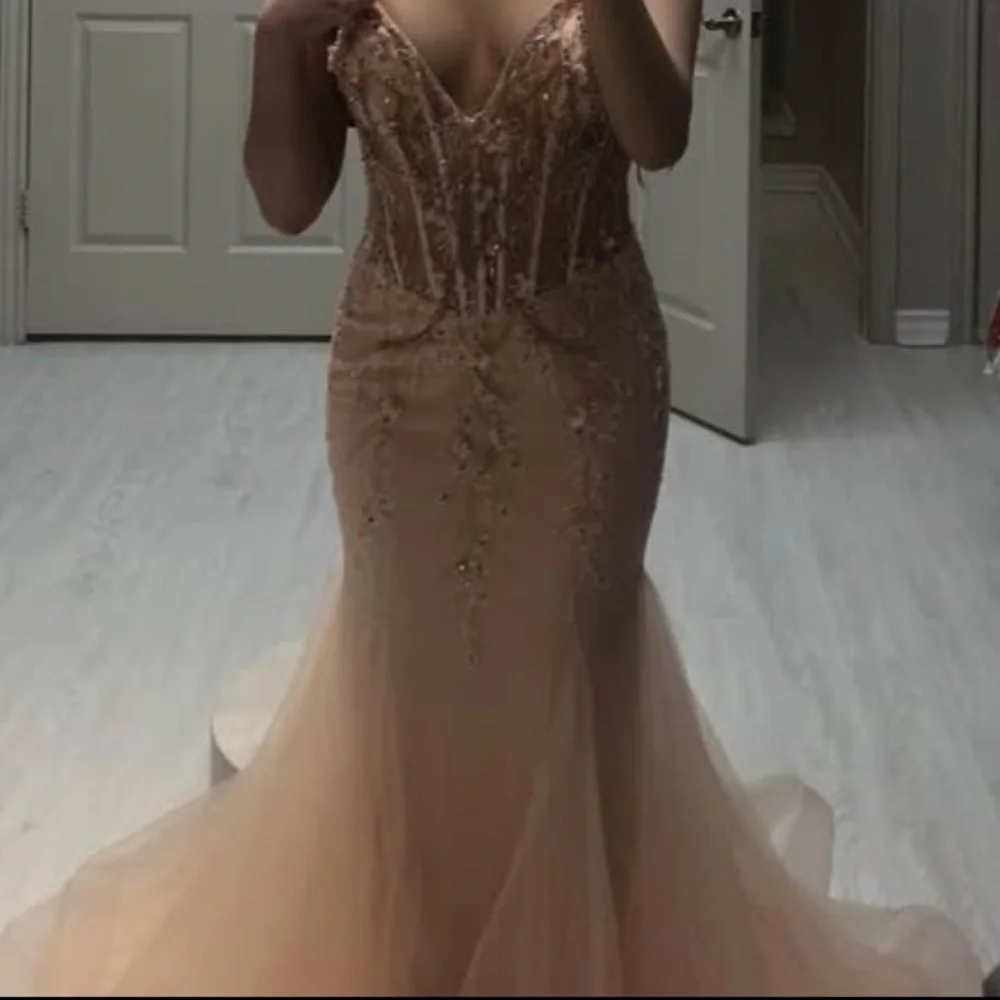 Jovani Blush Pink Mermaid Corset Fitted Prom Dress With Flowers Size 4 (Small) - Picture 3 of 8